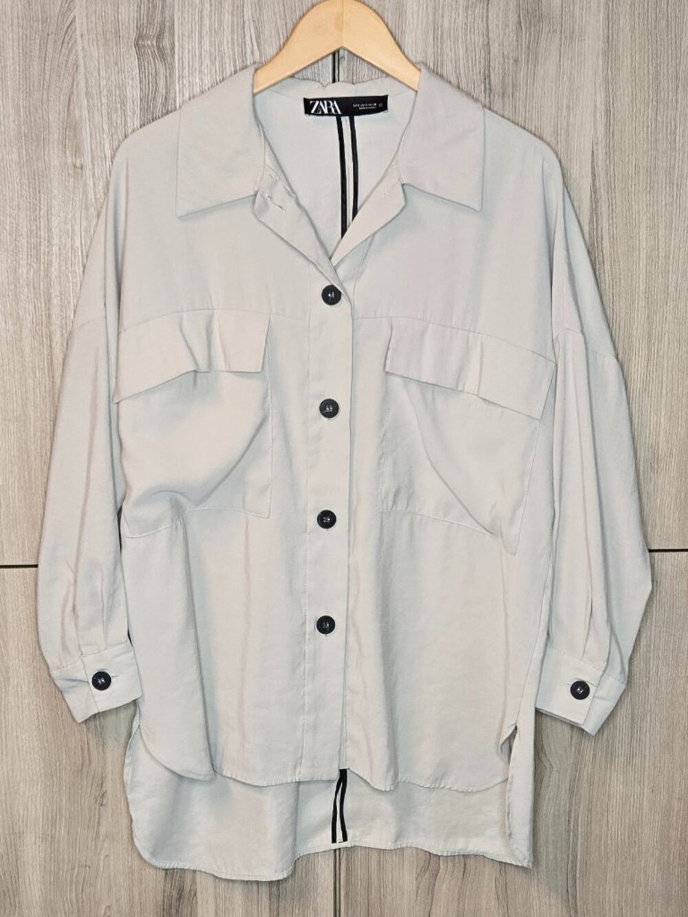 Zara Flow Modal Blend Button Down Top Womens Beige Oversized Chunky Lagenlook S